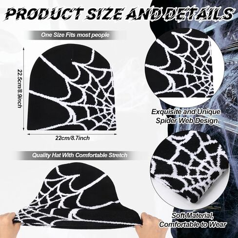 Ramede 9 Pcs Y2k Beanies, Gothic Spider Web Graphic Beanies Double Sided Winter Outdoor Warm Knitted Hats Bulk for Men Women in Saudi Arabia