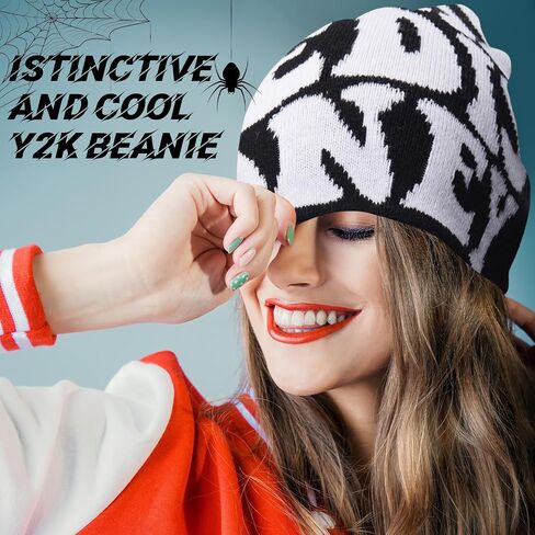 Ramede 9 Pcs Y2k Beanies, Gothic Spider Web Graphic Beanies Double Sided Winter Outdoor Warm Knitted Hats Bulk for Men Women in Saudi Arabia