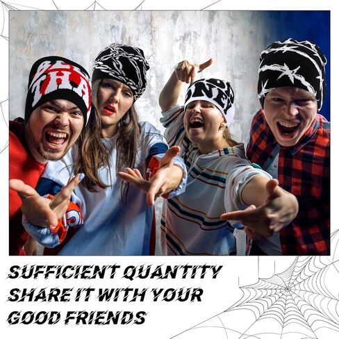 Ramede 9 Pcs Y2k Beanies, Gothic Spider Web Graphic Beanies Double Sided Winter Outdoor Warm Knitted Hats Bulk for Men Women in Saudi Arabia