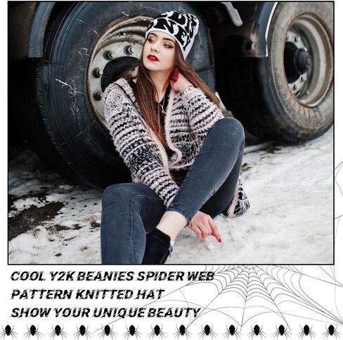Ramede 9 Pcs Y2k Beanies, Gothic Spider Web Graphic Beanies Double Sided Winter Outdoor Warm Knitted Hats Bulk for Men Women in Saudi Arabia