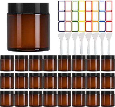 4 oz Amber Glass Jars with Lids,24 Pack 4oz Small Glass Jars with Lids & Inner Liners,4 Ounce Lotion Jar for Cosmetics Container,Cream Lotion,Body Scrub in Saudi Arabia