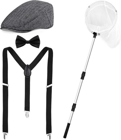 3 Pcs Halloween Dog Catcher Costume Set Include Hat Bowtie Suspenders and Butterfly Net for Men Women Dress Up in Saudi Arabia