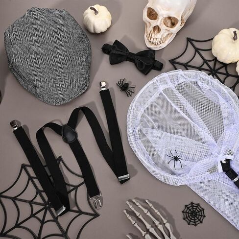 3 Pcs Halloween Dog Catcher Costume Set Include Hat Bowtie Suspenders and Butterfly Net for Men Women Dress Up in Saudi Arabia