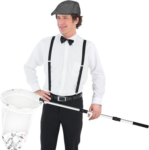 3 Pcs Halloween Dog Catcher Costume Set Include Hat Bowtie Suspenders and Butterfly Net for Men Women Dress Up in Saudi Arabia