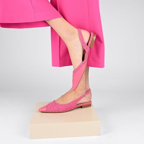 Journee Womens Buckle Slingback Tweed Stacked Block Heel Closed Pointed Toe Comfort Foam Daphnne Flat in Saudi Arabia