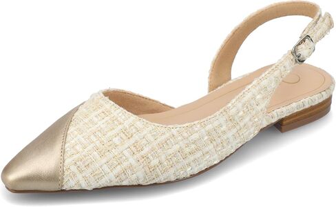 Journee Womens Buckle Slingback Tweed Stacked Block Heel Closed Pointed Toe Comfort Foam Daphnne Flat in Saudi Arabia