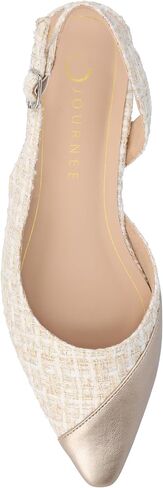 Journee Womens Buckle Slingback Tweed Stacked Block Heel Closed Pointed Toe Comfort Foam Daphnne Flat in Saudi Arabia