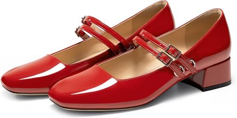 حذاء نسائي من Mary Jane بكعب منخفض لؤلؤي ومقدمة مربعة مغلقة وأحذية باليه أنيقة وحزام مزدوج مريح سهل الارتداء in Kuwait