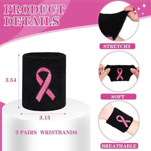 Zhanmai 2 Set Breast Cancer Awareness Accessories Breast Cancer Sock for Woman Black and Pink Ribbon Wristband Baseball in Saudi Arabia