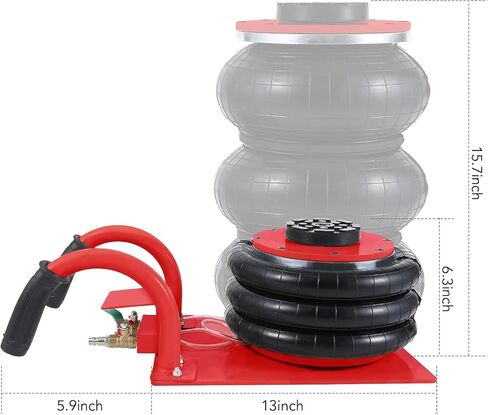 3-Ton Red Air Bag Jack – 6600lbs Heavy-Duty Pneumatic Lift for Trucks & SUVs | 5.5"-15.7" Rapid Lift, Semi-Round Handle & Triple Safety Valves in Kuwait