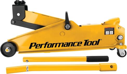 Performance Tool W1619 3 Ton Trolley Jack and Jack Stands: 6000 lb Capacity, 5.75-17.125-in Lift, 11.25-16.75-in Height Ratchet-Style Jack Stands, Swivel Casters and Steel Wheels, High-Viz Yellow in Saudi Arabia