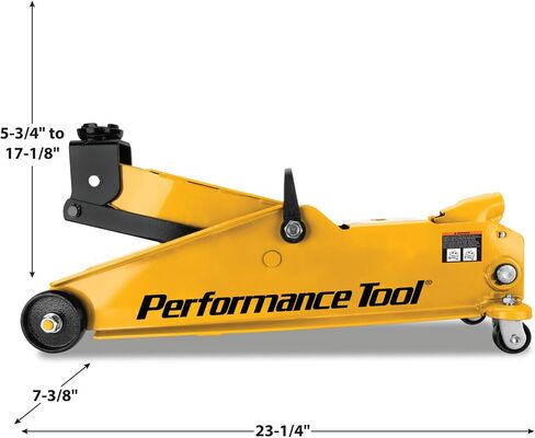 Performance Tool W1619 3 Ton Trolley Jack and Jack Stands: 6000 lb Capacity, 5.75-17.125-in Lift, 11.25-16.75-in Height Ratchet-Style Jack Stands, Swivel Casters and Steel Wheels, High-Viz Yellow in Saudi Arabia