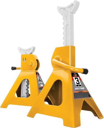 Performance Tool W1619 3 Ton Trolley Jack and Jack Stands: 6000 lb Capacity, 5.75-17.125-in Lift, 11.25-16.75-in Height Ratchet-Style Jack Stands, Swivel Casters and Steel Wheels, High-Viz Yellow in Saudi Arabia