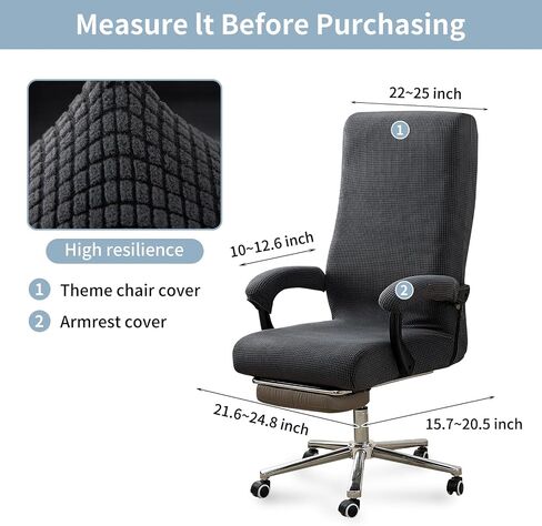 Office Chair Cover with Armrest Covers, High Resilience Stretch Fabric, Fits 22-25 inch Back, Universal Computer Chair Slipcover (Black) in Saudi Arabia