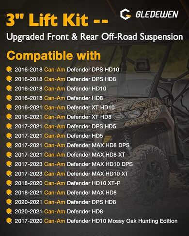 طقم رفع 3 بوصات، متوافق مع Can-Am Defender Lone Star/Limited/X-MR فقط، نظام تعليق أمامي وخلفي للطرق الوعرة، ترقية لتحسين الخلوص الأرضي، فواصل التحميل المسبق من الألومنيوم، تسمح بإطارات تصل إلى 28 بوصة in Kuwait