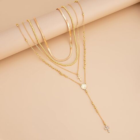 Dainty Cross Y Layered Long Chain Necklace for Women Religious Catholic Virgin Mary Pendant Hypoallergenic Layered Chain Lariat Trendy Jewelry Gift for Her in Saudi Arabia