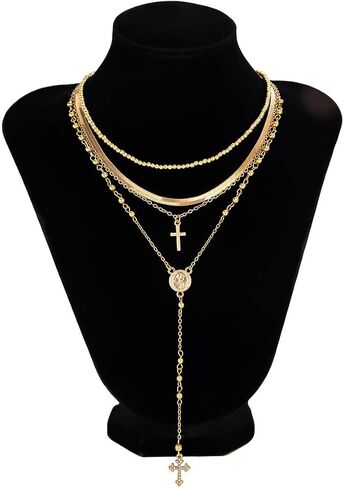 Dainty Cross Y Layered Long Chain Necklace for Women Religious Catholic Virgin Mary Pendant Hypoallergenic Layered Chain Lariat Trendy Jewelry Gift for Her in Saudi Arabia