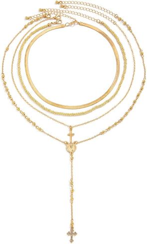 Dainty Cross Y Layered Long Chain Necklace for Women Religious Catholic Virgin Mary Pendant Hypoallergenic Layered Chain Lariat Trendy Jewelry Gift for Her in Saudi Arabia
