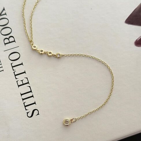 Lariat Gold Necklace for Women, Dainty Long Necklace Y-Shaped Layered Beaded Chain Drop 14k Gold Plated/Silver Necklaces Trendy CZ Diomand Simple Jewelry for Women Gift in Saudi Arabia