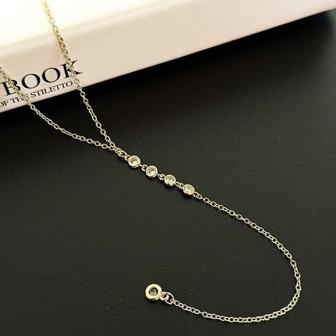 Lariat Gold Necklace for Women, Dainty Long Necklace Y-Shaped Layered Beaded Chain Drop 14k Gold Plated/Silver Necklaces Trendy CZ Diomand Simple Jewelry for Women Gift in Saudi Arabia
