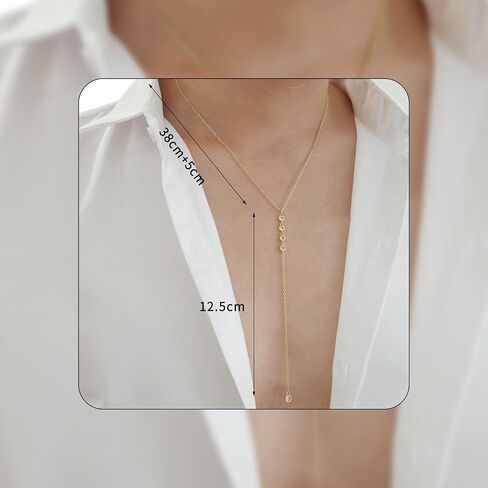 Lariat Gold Necklace for Women, Dainty Long Necklace Y-Shaped Layered Beaded Chain Drop 14k Gold Plated/Silver Necklaces Trendy CZ Diomand Simple Jewelry for Women Gift in Saudi Arabia
