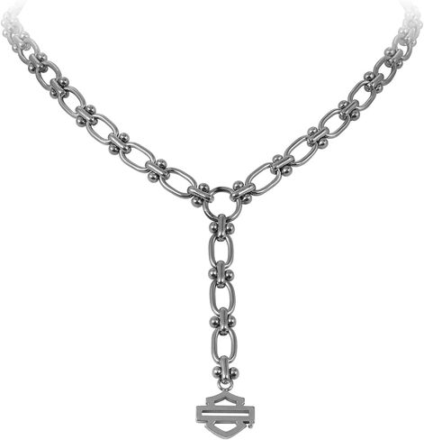 Harley-Davidson Women's Ball & Bar Oval Links Y Necklace - Stainless Steel in Saudi Arabia