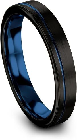 Tungsten Carbide Wedding Band Ring 10mm 8mm 6mm 4mm for Men Women Blue Black Offset Line Flat Cut Brushed Polished Personalized Custom Engraving Anniversary Engagement in Saudi Arabia