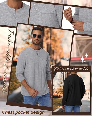 Riyiper 3 Pack Men's Big and Tall Shirts, Cotton Long Sleeve Henley T-Shirts 3-Button Loose Casual Pullover Pocket Tees Tops in Saudi Arabia
