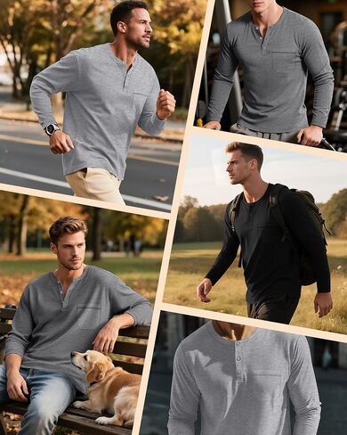 Riyiper 3 Pack Men's Big and Tall Shirts, Cotton Long Sleeve Henley T-Shirts 3-Button Loose Casual Pullover Pocket Tees Tops in Saudi Arabia