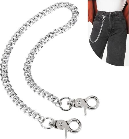 Silver Chain for Pants,Metal Wallet Chains for Men,Double Lock Jean Chains,Punk Keychain,Belt Chain Men for Pants Key Hip Hop Keyholder Trucker Biker Motorcycle(50cm) in Saudi Arabia