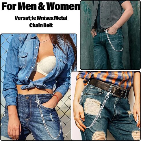 Silver Chain for Pants,Metal Wallet Chains for Men,Double Lock Jean Chains,Punk Keychain,Belt Chain Men for Pants Key Hip Hop Keyholder Trucker Biker Motorcycle(50cm) in Saudi Arabia