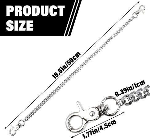 Silver Chain for Pants,Metal Wallet Chains for Men,Double Lock Jean Chains,Punk Keychain,Belt Chain Men for Pants Key Hip Hop Keyholder Trucker Biker Motorcycle(50cm) in Saudi Arabia