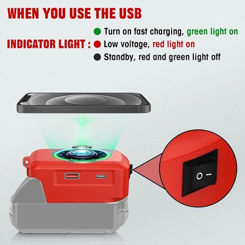 شاحن لاسلكي محمول لبطارية ميلووكي M-18 ليثيوم أيون 18 فولت، شاحن هاتف سريع 15 وات مع مخرج USB ونوع C لهاتف iPhone، وSamsung (بدون بطارية) in Kuwait