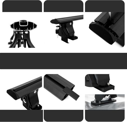 حامل سقف عالمي بقضبان متقاطعة من الألومنيوم السميك، رف سقف قابل للتعديل وقابل للقفل متوافق مع السيارة بدون قضبان جانبية، سعة تحميل 300 رطل، أسود in Kuwait