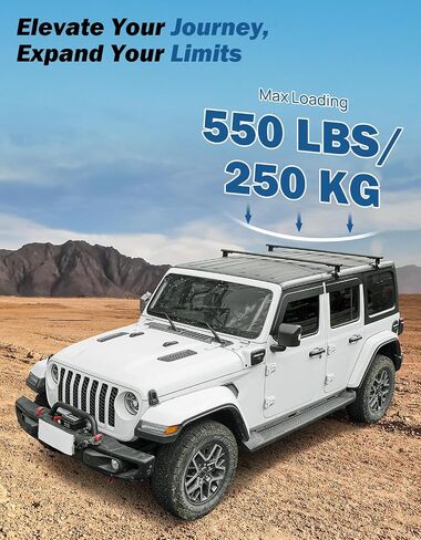 قضبان متقاطعة لرف السقف من JOYTUTUS متوافقة مع 2007-2025 Wrangler JK JL & Gladiator JT (فقط للجزء العلوي الصلب)، 550 رطل من القضبان المتقاطعة على السطح العلوي للأمتعة ودراجة التزلج على الجليد وقضبان حمل البضائع in Kuwait