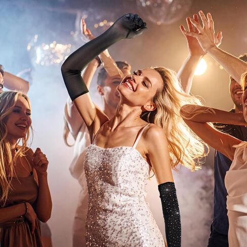 Yolev Rhinestone Gloves Glitter Fishnet Gloves Sparkle Black Sheer Glove Elbow Long Mesh Arm Sleeve for Women Men Wedding Prom Costume Halloween Evening Party Favors 20s Opera Accessories in Saudi Arabia