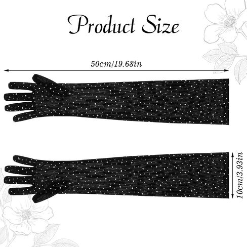 Yolev Rhinestone Gloves Glitter Fishnet Gloves Sparkle Black Sheer Glove Elbow Long Mesh Arm Sleeve for Women Men Wedding Prom Costume Halloween Evening Party Favors 20s Opera Accessories in Saudi Arabia