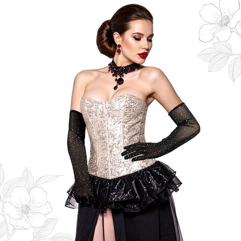 Yolev Rhinestone Gloves Glitter Fishnet Gloves Sparkle Black Sheer Glove Elbow Long Mesh Arm Sleeve for Women Men Wedding Prom Costume Halloween Evening Party Favors 20s Opera Accessories in Saudi Arabia