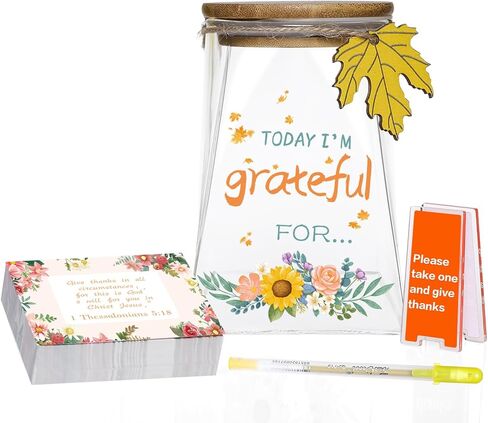 جرة الامتنان - ملاحظات الشكر والتأكيدات الإيجابية التي يمكنك صنعها بنفسك - عد بركاتك - 180 بطاقة كتابة - نشاط عيد الشكر، هدية عيد الميلاد، عيد الميلاد، تذكار العائلة والأصدقاء (نمط ورقي) in Kuwait