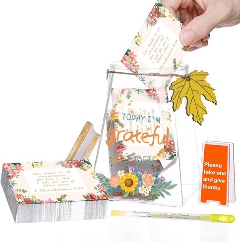 جرة الامتنان - ملاحظات الشكر والتأكيدات الإيجابية التي يمكنك صنعها بنفسك - عد بركاتك - 180 بطاقة كتابة - نشاط عيد الشكر، هدية عيد الميلاد، عيد الميلاد، تذكار العائلة والأصدقاء (نمط ورقي) in Kuwait