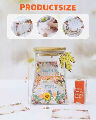 جرة الامتنان - ملاحظات الشكر والتأكيدات الإيجابية التي يمكنك صنعها بنفسك - عد بركاتك - 180 بطاقة كتابة - نشاط عيد الشكر، هدية عيد الميلاد، عيد الميلاد، تذكار العائلة والأصدقاء (نمط ورقي) in Kuwait