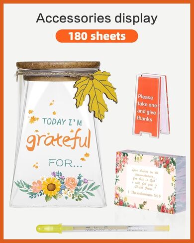 جرة الامتنان - ملاحظات الشكر والتأكيدات الإيجابية التي يمكنك صنعها بنفسك - عد بركاتك - 180 بطاقة كتابة - نشاط عيد الشكر، هدية عيد الميلاد، عيد الميلاد، تذكار العائلة والأصدقاء (نمط ورقي) in Kuwait