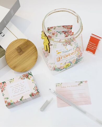 جرة الامتنان - ملاحظات الشكر والتأكيدات الإيجابية التي يمكنك صنعها بنفسك - عد بركاتك - 180 بطاقة كتابة - نشاط عيد الشكر، هدية عيد الميلاد، عيد الميلاد، تذكار العائلة والأصدقاء (نمط ورقي) in Kuwait