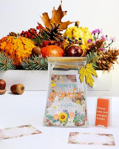 جرة الامتنان - ملاحظات الشكر والتأكيدات الإيجابية التي يمكنك صنعها بنفسك - عد بركاتك - 180 بطاقة كتابة - نشاط عيد الشكر، هدية عيد الميلاد، عيد الميلاد، تذكار العائلة والأصدقاء (نمط ورقي) in Kuwait