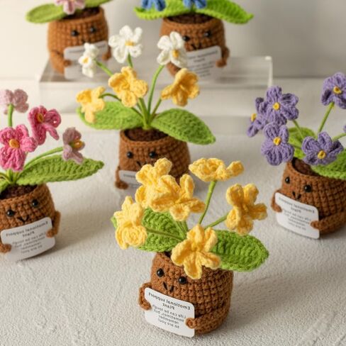 Handmade Crochet Pot Gift – Knitted Potted for Women, Coworkers, Teachers – Cute Graduation, Desk Decor, Unique Yarn Bouquet in Saudi Arabia