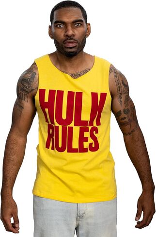 تي شيرت أصفر بدون أكمام من Wrestler Hogan Rules، تي شيرت ممزق من الخلف، زي الهالوين التنكري in Saudi Arabia