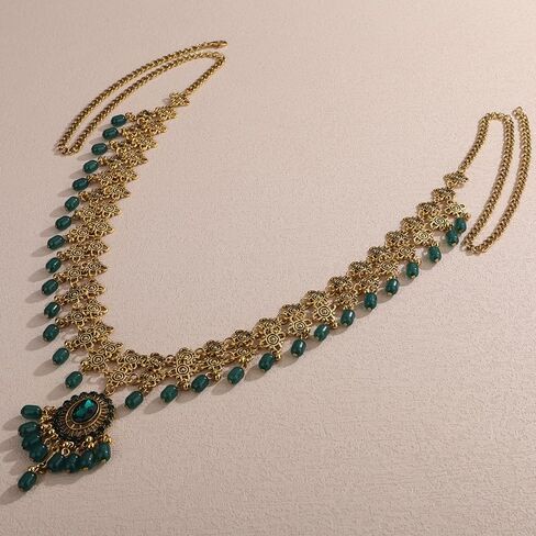 Bohemian Ethnic Waist Chain Vintage Indian Golden Belly Chain Crystal Beads Dangle Belly Chain Crystal Rhinestone Body Chain Wedding Party Prom Waist Chain for Women in Saudi Arabia