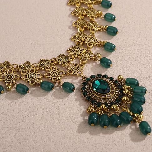 Bohemian Ethnic Waist Chain Vintage Indian Golden Belly Chain Crystal Beads Dangle Belly Chain Crystal Rhinestone Body Chain Wedding Party Prom Waist Chain for Women in Saudi Arabia