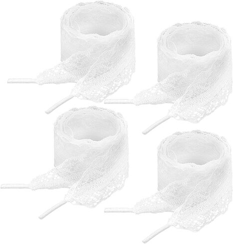 2 Pairs White Lace Ribbon Shoelaces for Women Sneakers, 49 Inch Flat Ribbon Lace Shoe Laces, Fancy Hollow White Laces Decorative Shoelaces for Women, Girls, Sneaker Shoe Strings in Saudi Arabia