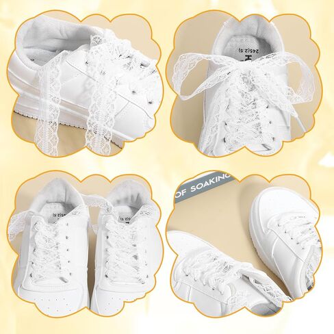2 Pairs White Lace Ribbon Shoelaces for Women Sneakers, 49 Inch Flat Ribbon Lace Shoe Laces, Fancy Hollow White Laces Decorative Shoelaces for Women, Girls, Sneaker Shoe Strings in Saudi Arabia